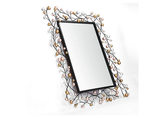 Large Size Floral Rectangle Wrought Iron Mirror Wall Decor For Home Decoration