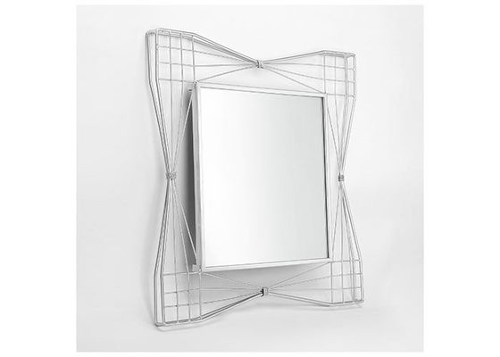 Modern Home Decor Square Mirrored Wall Art Silver Hollowed-out Metal Frame