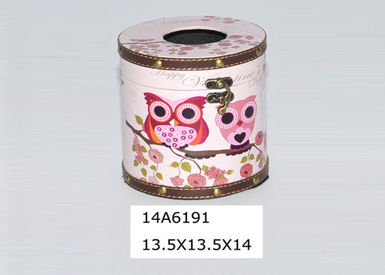 Bathroom Vanity PU Leather Round Wooden Tissue Box
