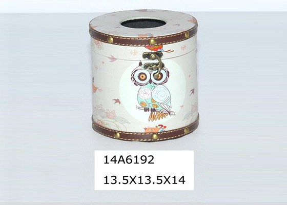 Bathroom Vanity PU Leather Round Wooden Tissue Box
