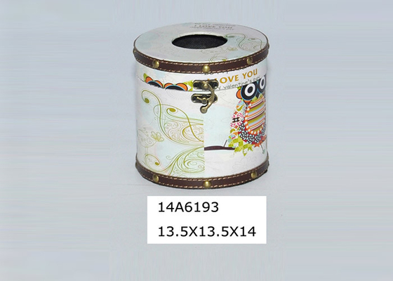 Bathroom Vanity PU Leather Round Wooden Tissue Box
