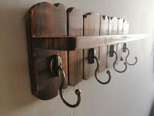 Handmade 15.75 Inch Dark Brown Wood Wall-Mounted Coat Rack, 4 Hooks